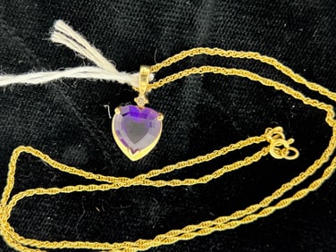 14K Gold 10mm Amethyst Heart Pendant