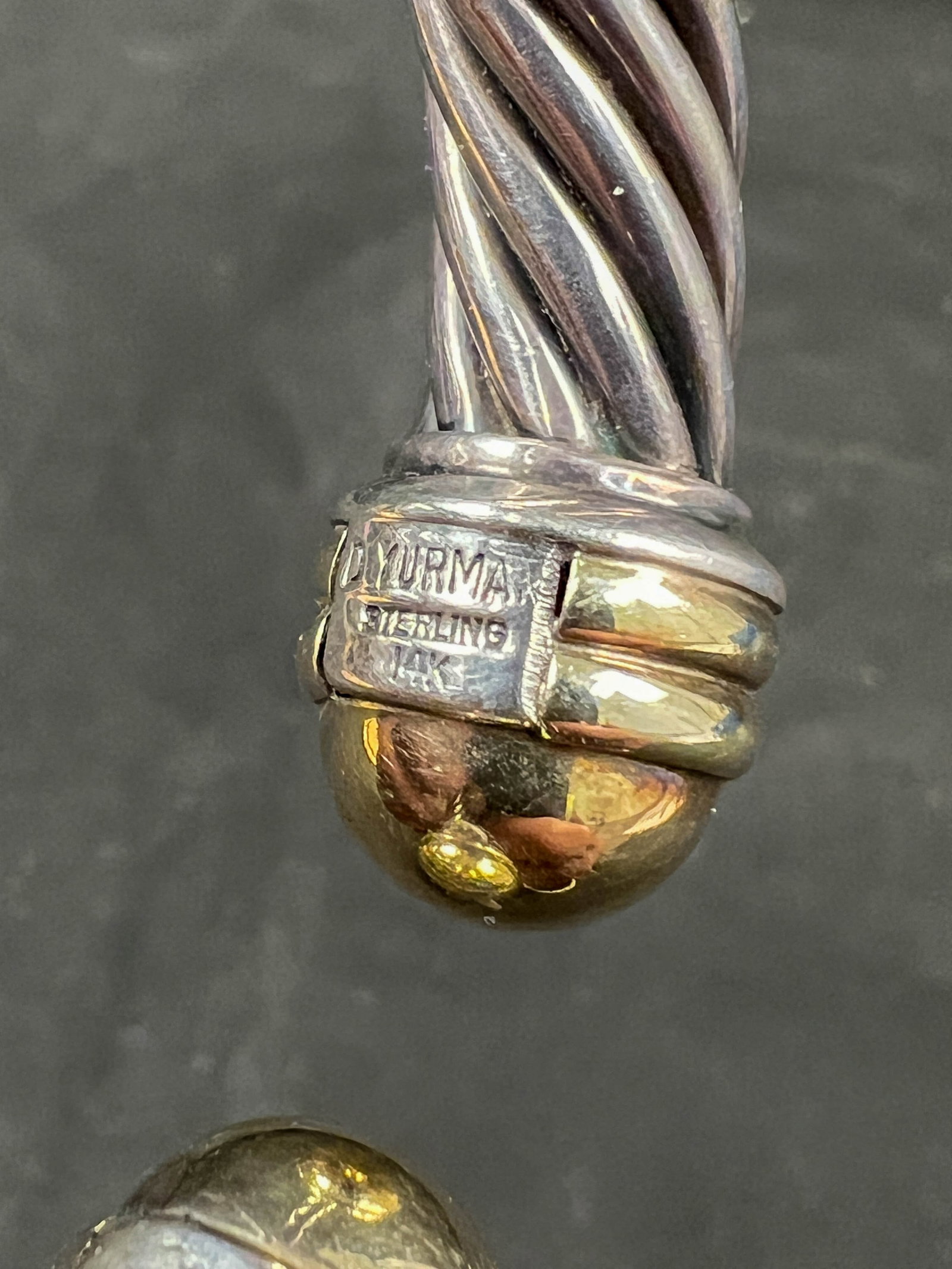 David Yurman Sterling and 14k yellow gold Hinged bracelet: David Yurman Sterling and 14k yellow gold Hinged bracelet, 44 grams, 2.75" across (inside measuremernt)