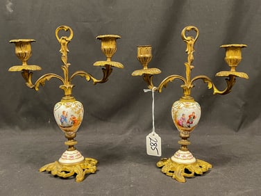 Pair of Sevres Style 2-Arm Candlesticks
