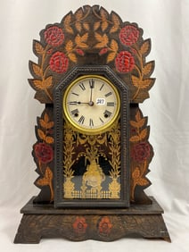 Fancy Pressed Carved and Painted Kitchen Clock by Waterbury