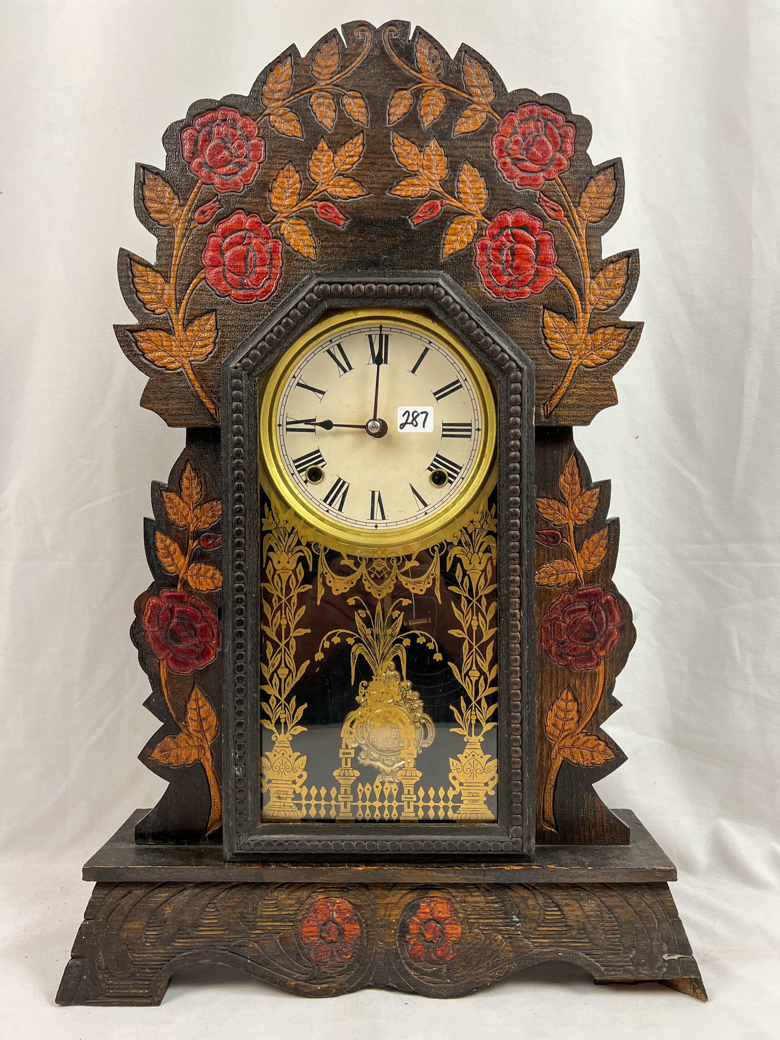 Fancy Pressed Carved and Painted Kitchen Clock by Waterbury (1 of 3)