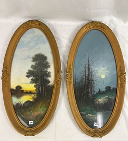 Pair of Oval Shaped Landscapes, unsigned