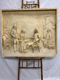 Victorian Bamboo Easel and Plaster Relief Depicting George Washington and His Cabinet