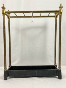 Cast Iron and Brass Cane Umbrella Stand