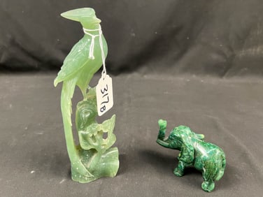 Jade carved bird and elephant
