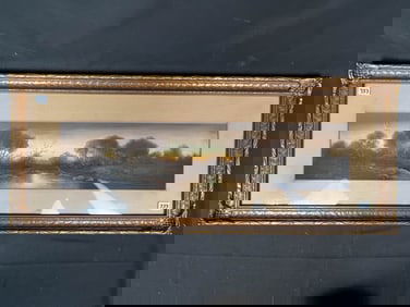 Signed River Landscape In Ornate Gold Frame