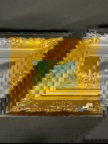 Gold leaf frame in a shadow box with a print of sheep