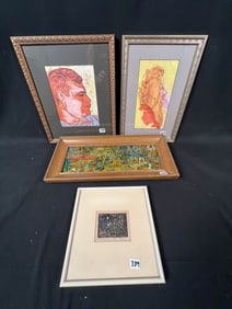 4 Pictures-Portraits, Wood Block, Acrylic Dot Scene