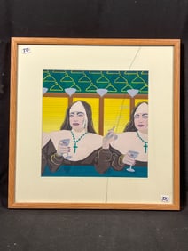 2 nuns drinking and smoking acrylic on paper
