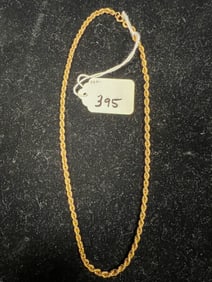 14K Gold Rope Necklace 18" long 3mm wide