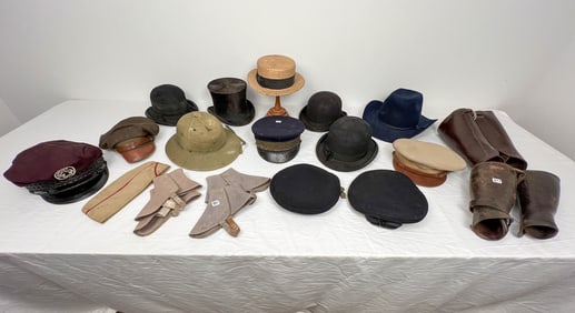 Turn of the century mens hat and accessories lot