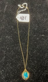 14K Gold Necklace with Mosaic Fire Opel Pendant