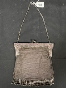 Antique German Silver Mesh Purse with Silk Lining