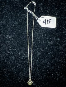 Art Deco 14K White Gold Chain with diamond pendant.