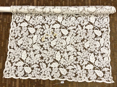 Vintage Madeira Table cloth cream with taupe buttonhole stitch