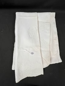 Vintage white on white embroidery paisley tablecloth