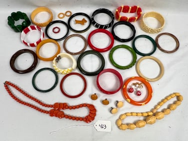 Mixed Lot Bakelite and Plastic Bracelets, Rings, Earrings and Necklaces