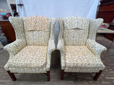 Pair of Kittenger Style Chippendale Wing Back Chairs.