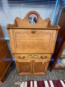 Oak Drop Front Secretary with One Drawer