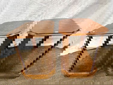 Pair of Birch Stained Walnut End Tables