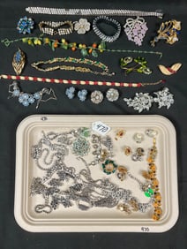 Huge Lot of Rhinestone Brooches, Necklaces, Earrings and More