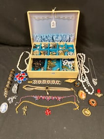 Large Lot of Rhinestone and Costume Jewelry in Box