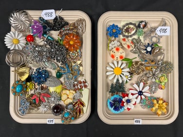 Two Tray Lots of Floral Brooches and More