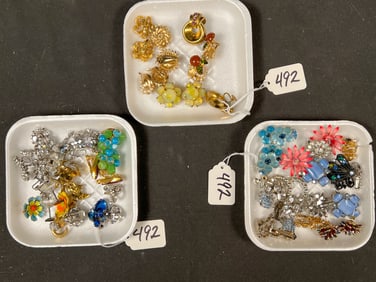 Three Mixed Lots of Rhinestone Earrings, Enameled Earrings and Trifari