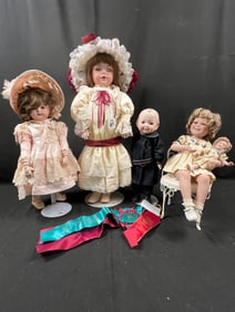 Lot of 4 Dolls Shirley Temple with Doll on Chair