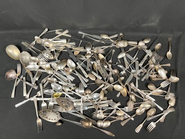 Mixed Large Lot of Silverplate and Stainless Flatware/Serving Utensils