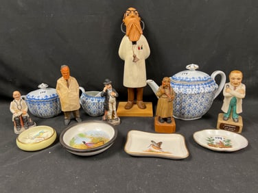Mixed lot of Doctor Figurines, 3 Piece Schaller Teaset, Porcelain Dishes/Trinket Dishes