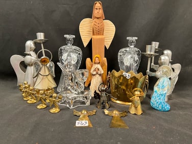 Mixed Lot of Angels Made of Wood, Glass, Metal