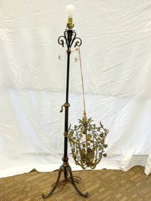 Antique Wrought Iron Floor Lamp and Hanging Fixture