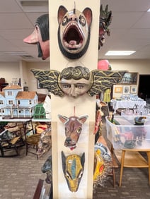 4 Carved Wood Folk Art Heads