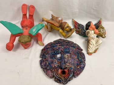 4 Folk Art Carved Wood Items