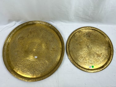 Pair of Brass Embossed Trays