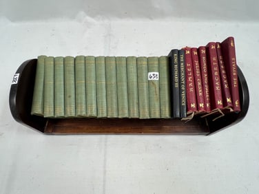 21 Vintage Books in Wood Book Stand