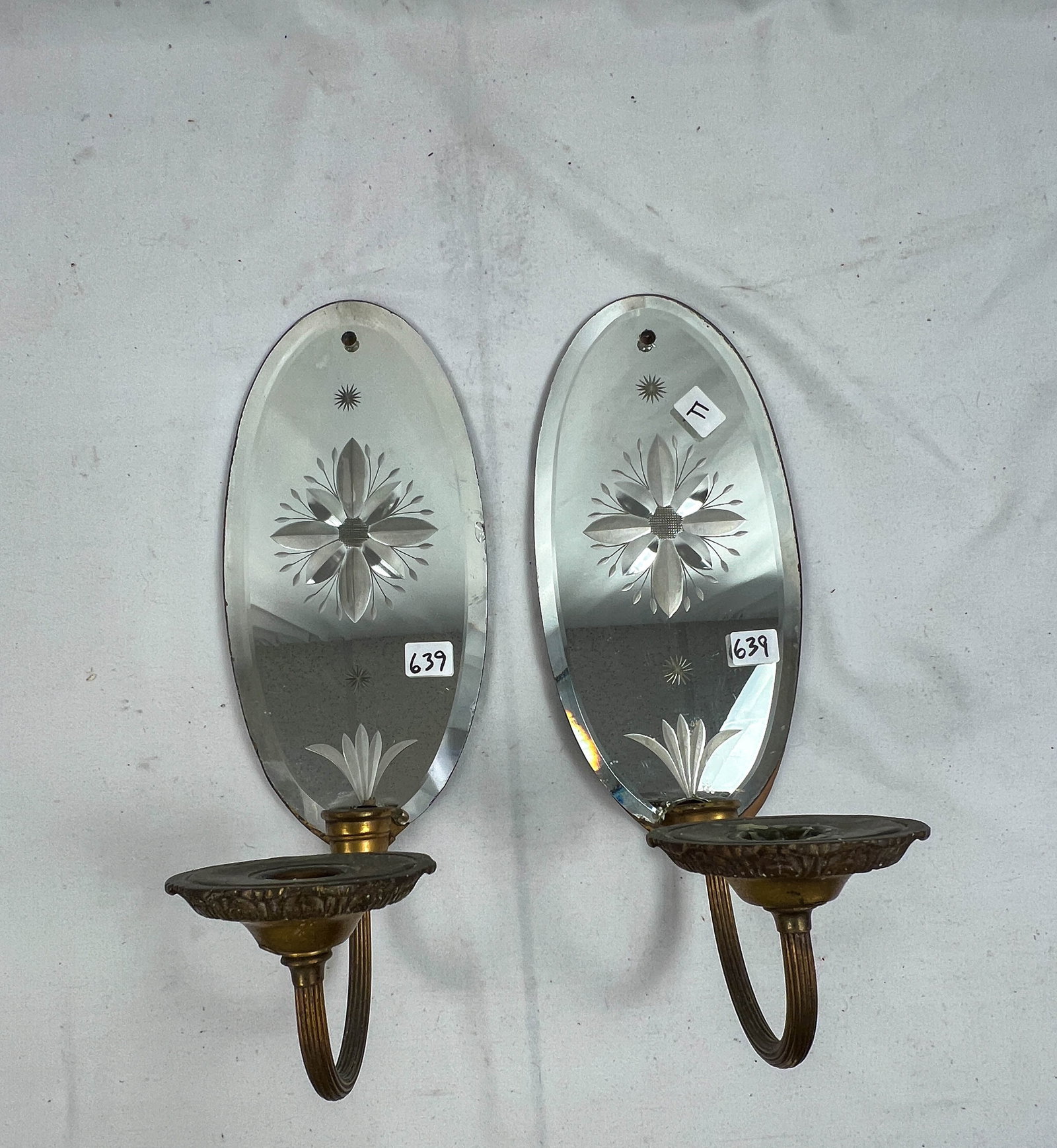 Pair of Mirrored and Brass Wall Sconces (1 of 4)