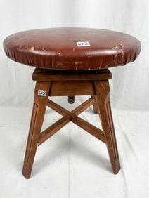 Antique Round Stool with Leather Seat