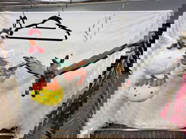 3 piece Carved  Folk Art Hanging Figurines