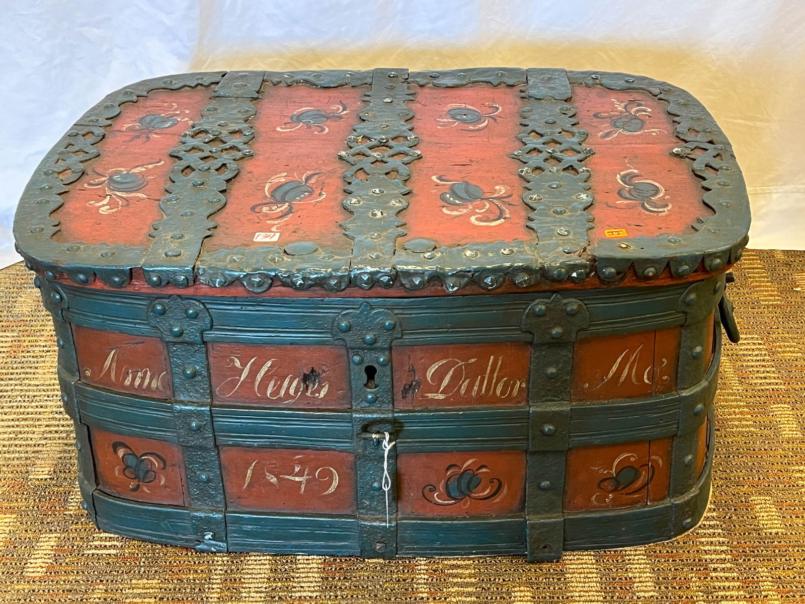 Norwegian Rosemaled 1849 Bridal Trunk Iron trim (1 of 7)