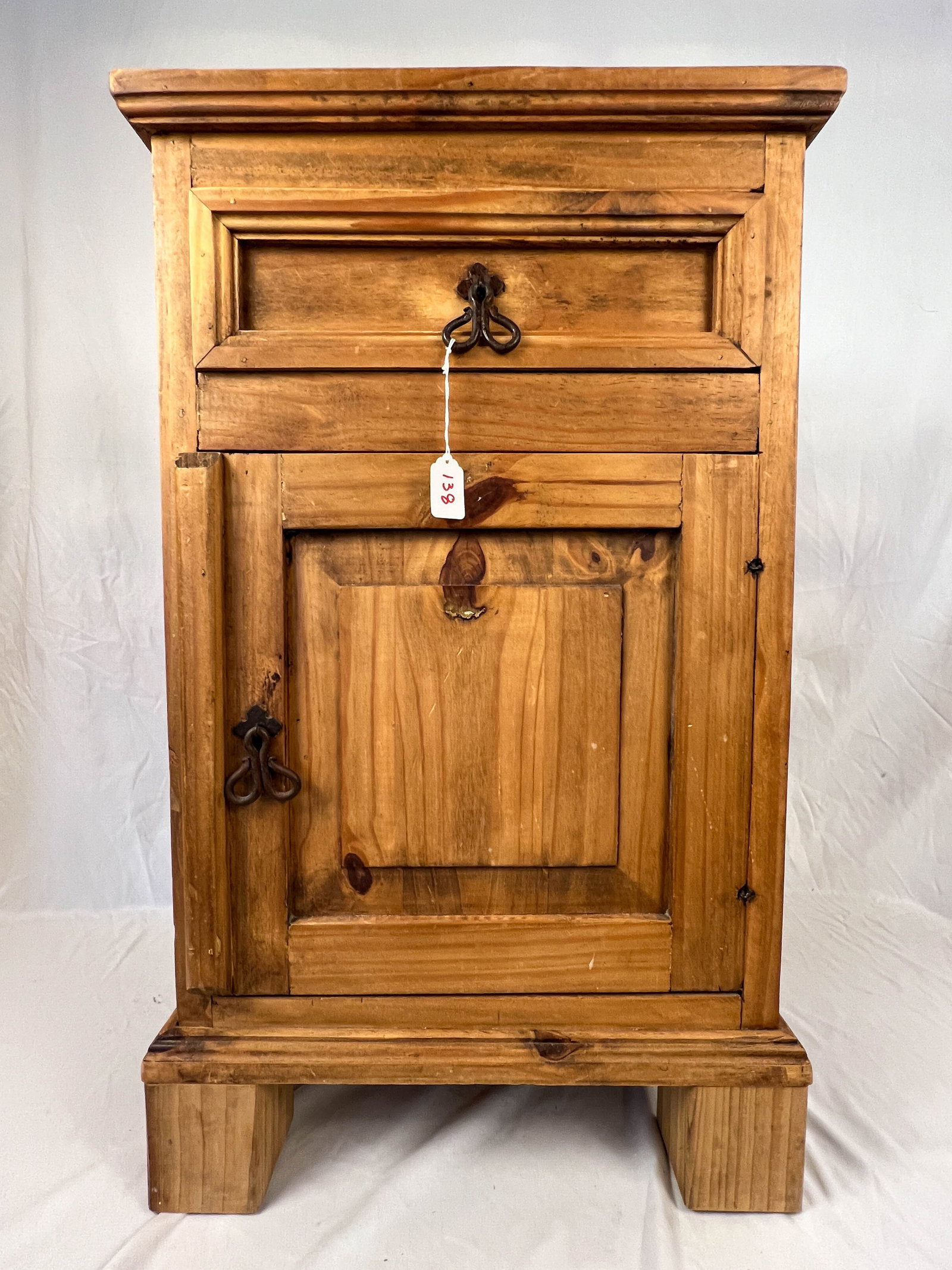Hand Made Pine Primitive Single Drawer and Door Cabinet with Iron Handles (1 of 6)