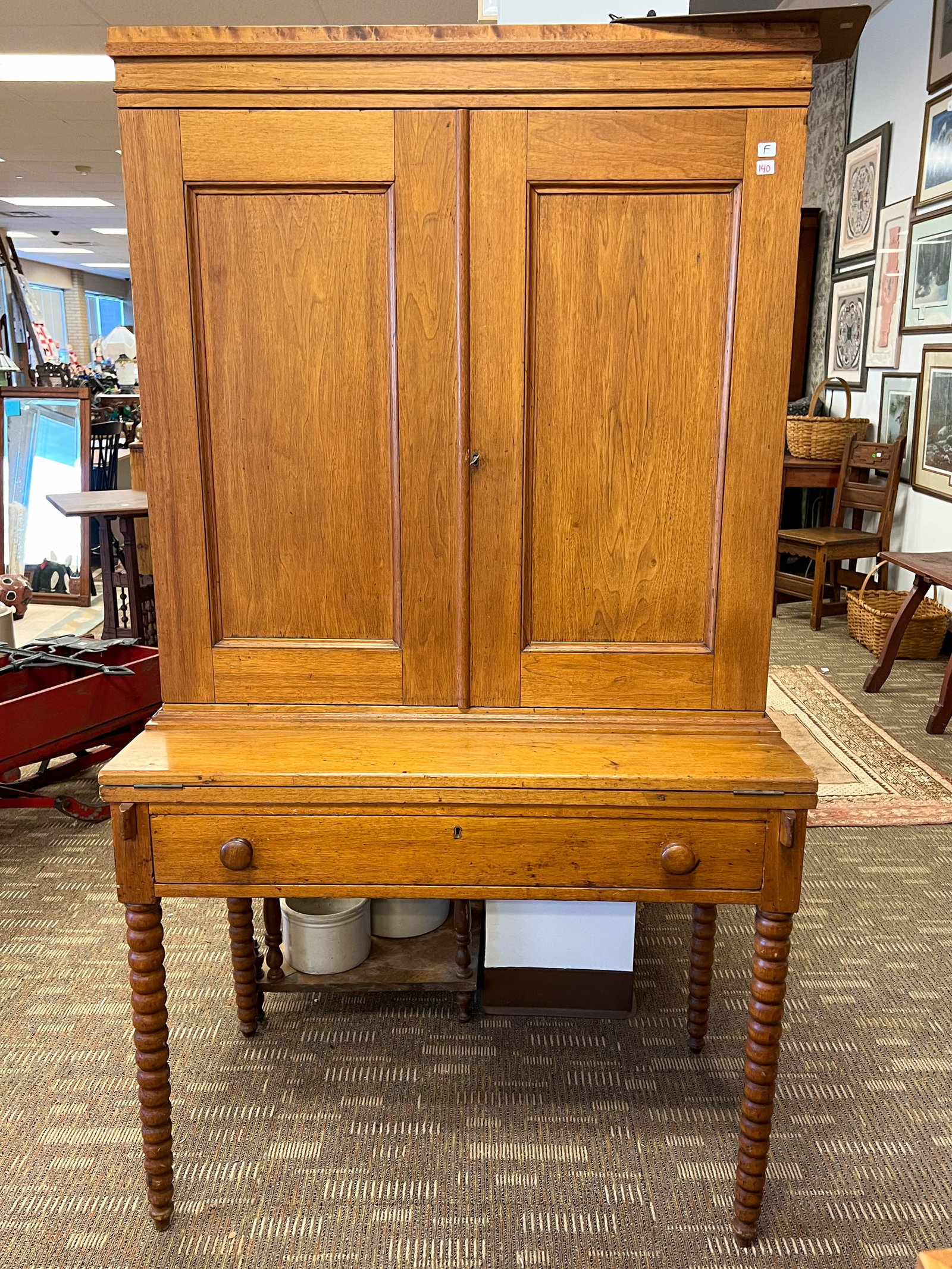 Early 1820's Single Drawer General Store Account Desk with Turned Legs and Blue Paint (1 of 7)