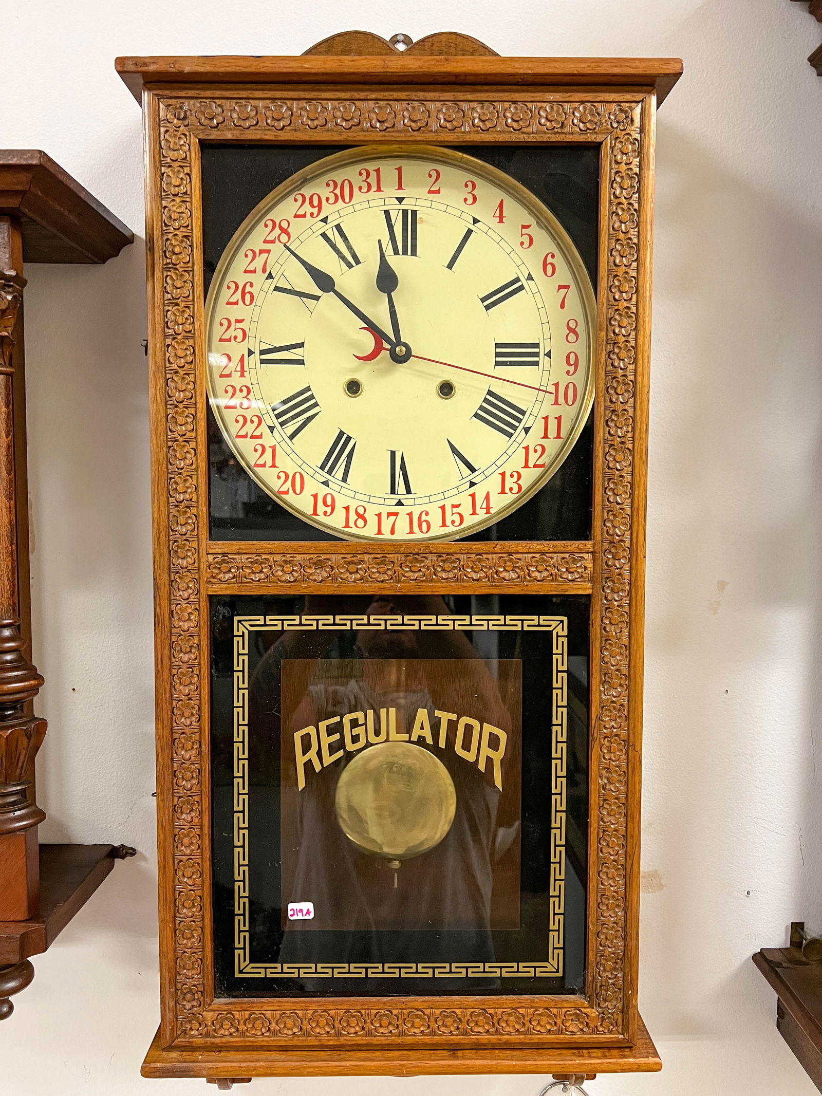Oak Store Regulator Calendar Clock (1 of 2)