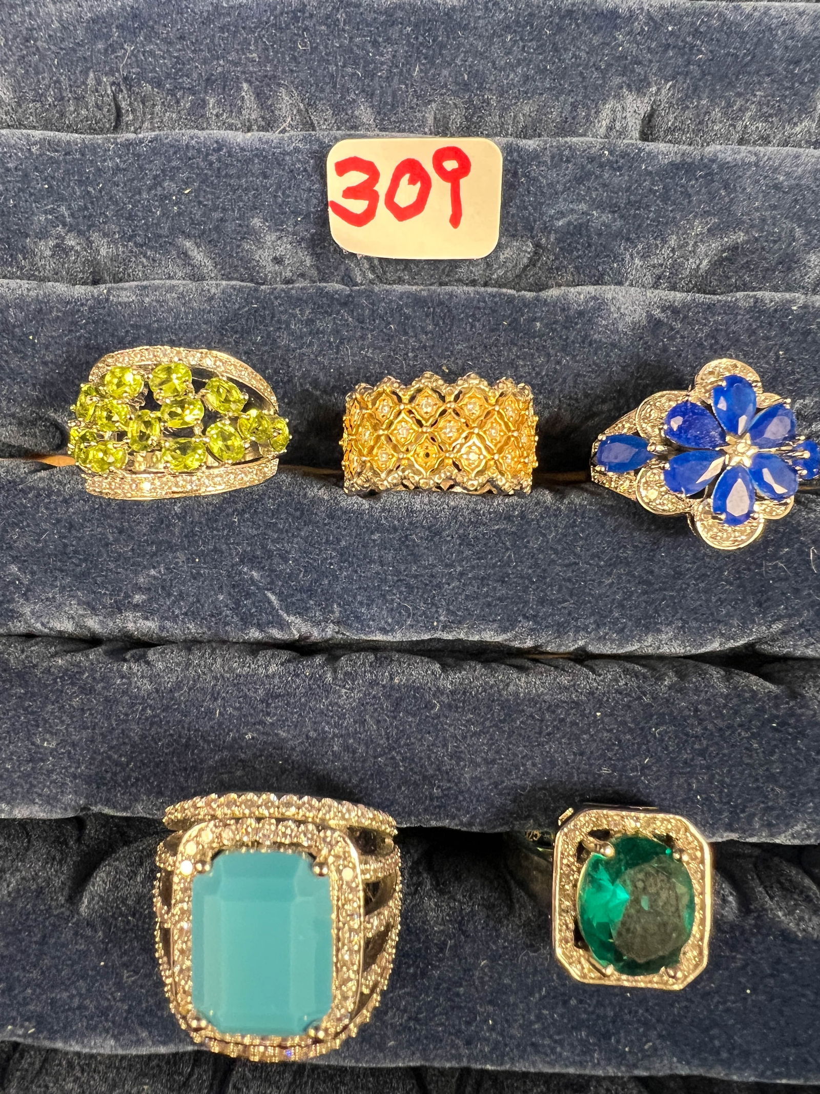 Lot of 5 Sterling Rings with Colored Stones (1 of 3)