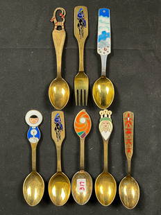 Sterling Silver A. Michelsen Denmark Christmas Collector Spoons: Sterling Silver A. Michelsen Denmark Christmas collector spoons. 360 grams. Gold washed spoons from the years 1948, 1957, 1959, 1963, 1966, 1969, and 1971.