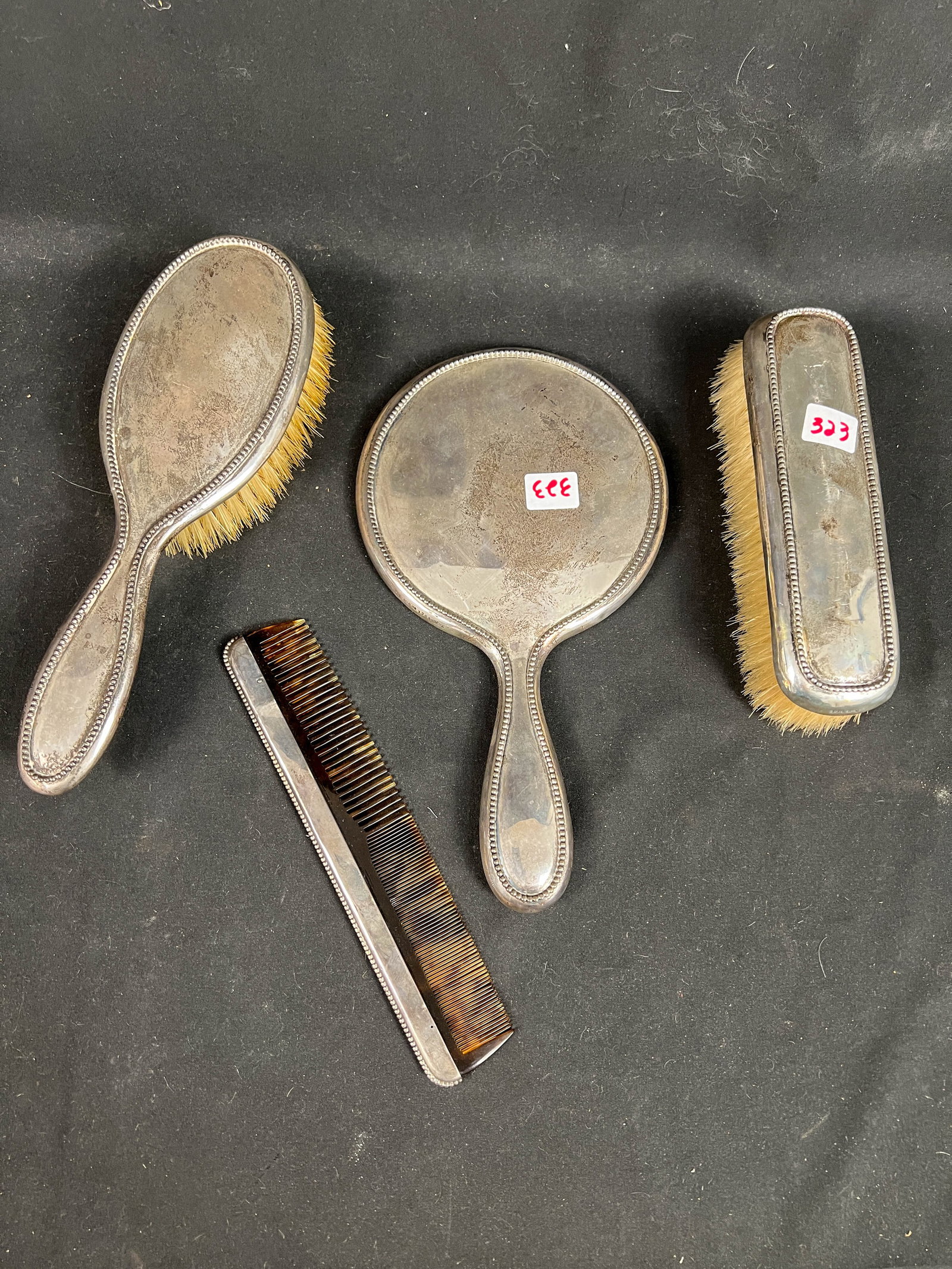 Sterling Gorham Beaded Edge 4 pc Dresser set: Sterling Gorham beaded Edge 4 pc dresser set