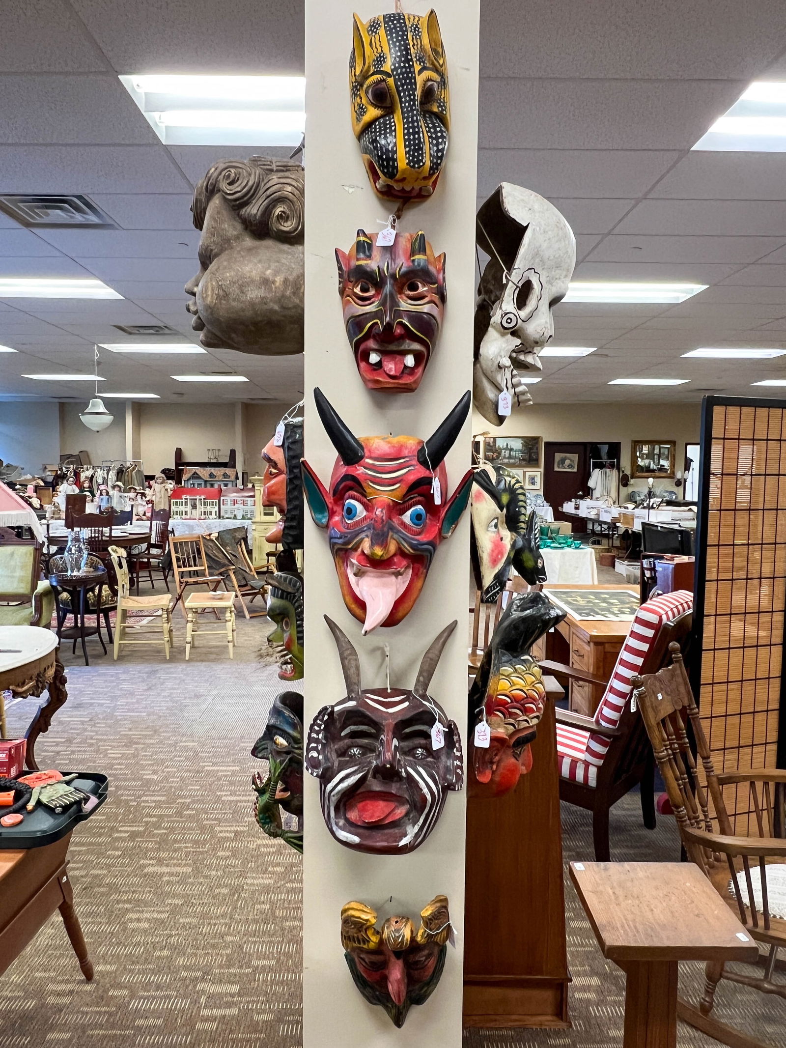 5 Folk Art Masks Wood Hand Carved and Painted (1 of 4)