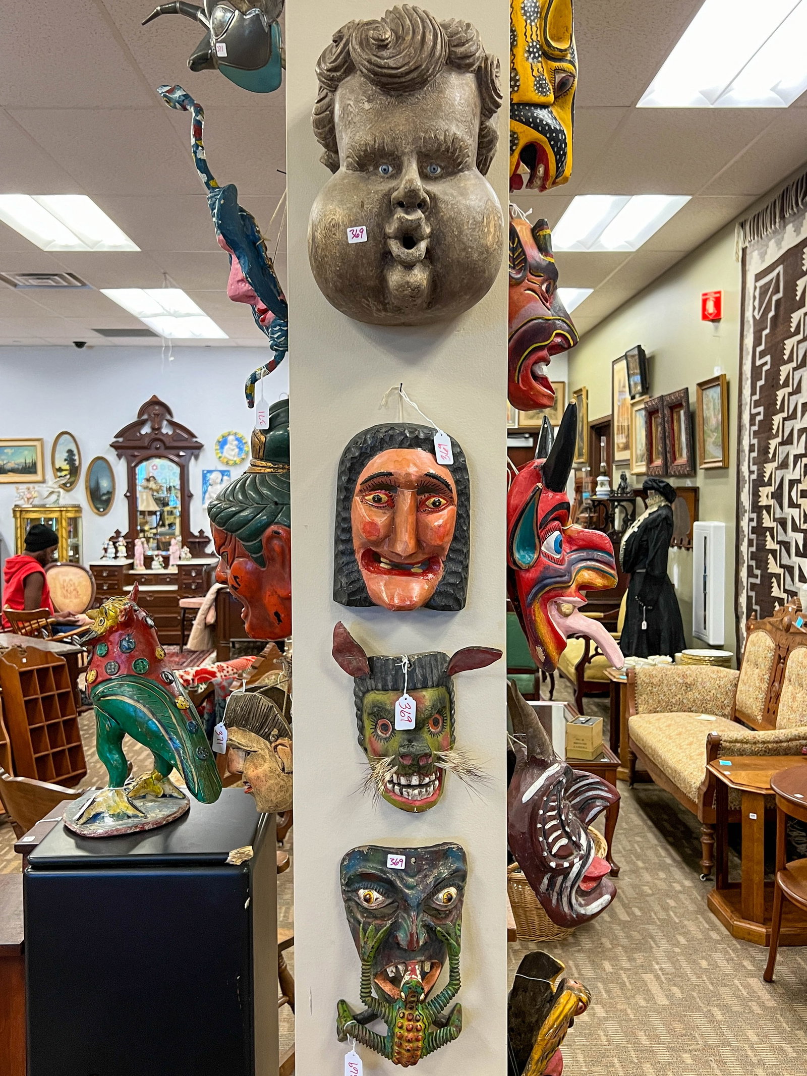 4 Folk Art Masks Hand Carved Wood and Hand Painted. (1 of 3)