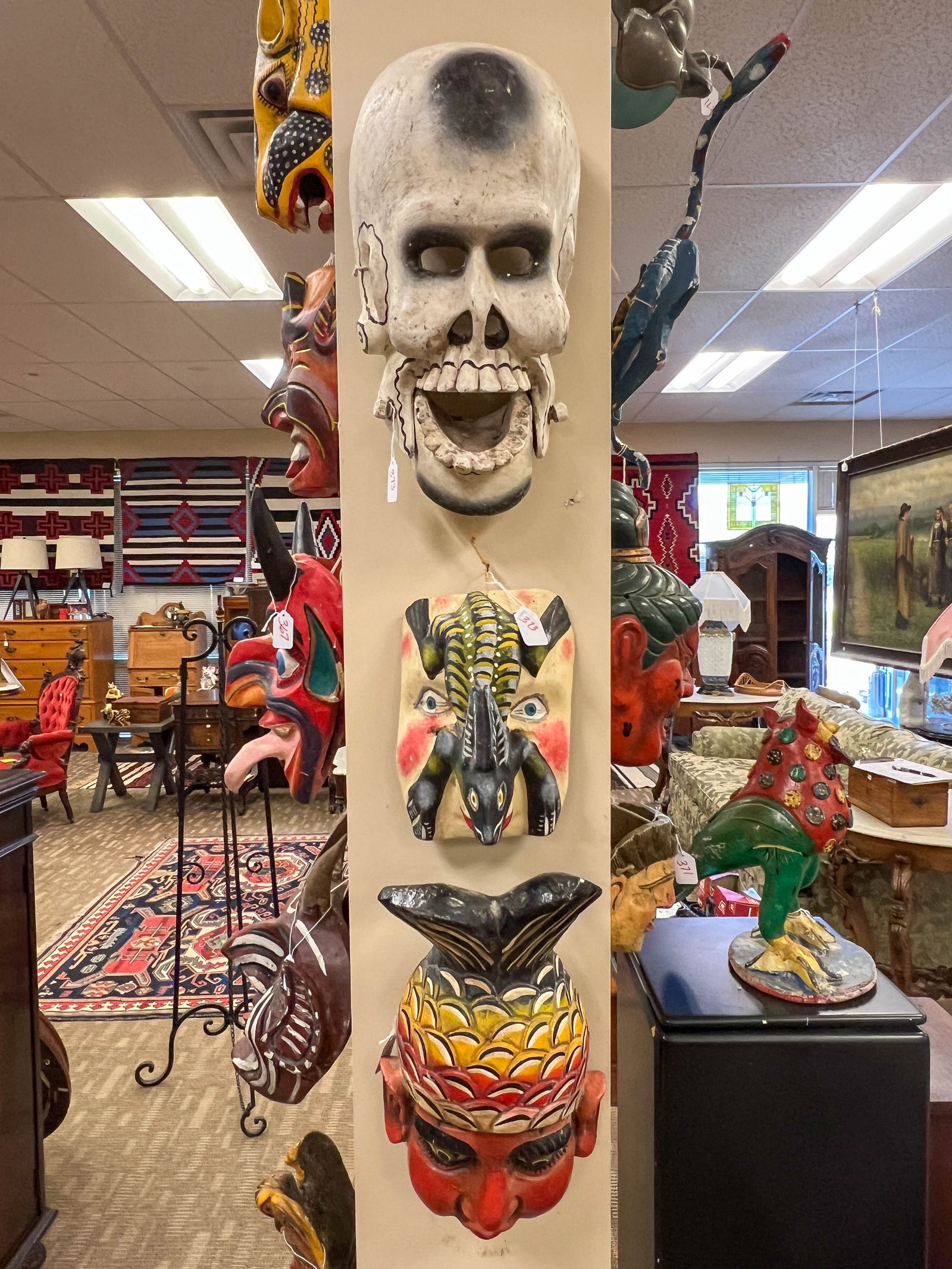 3 piece Folk Art Masks hand carved and painted wood. (1 of 3)